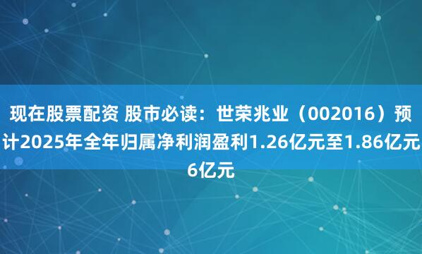现在股票配资 股市必读：世荣兆业（002016）预计2025年全年归属净利润盈利1.26亿元至1.86亿元